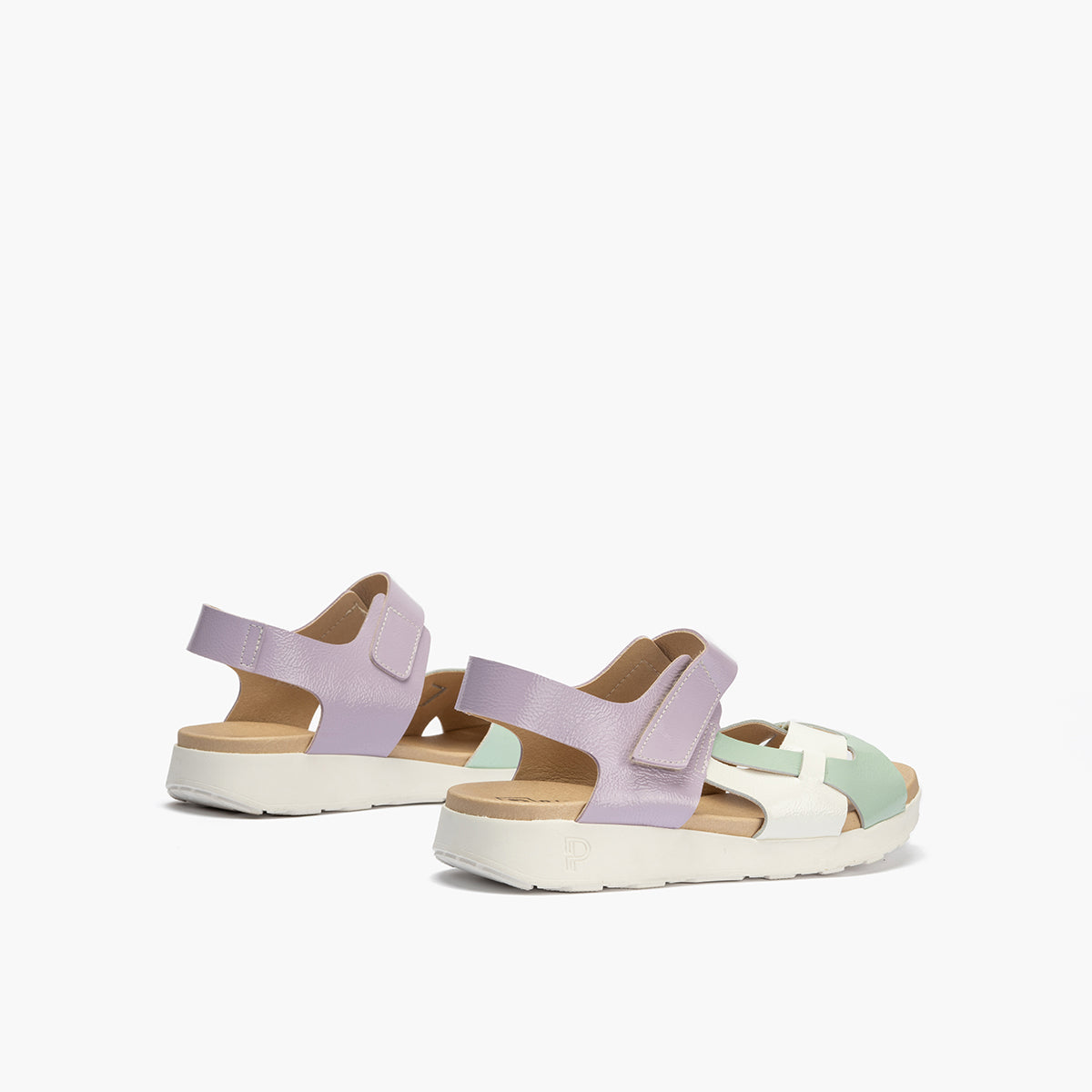 Sandalia tricolor mujer con velcro en piel charol TURQUESA