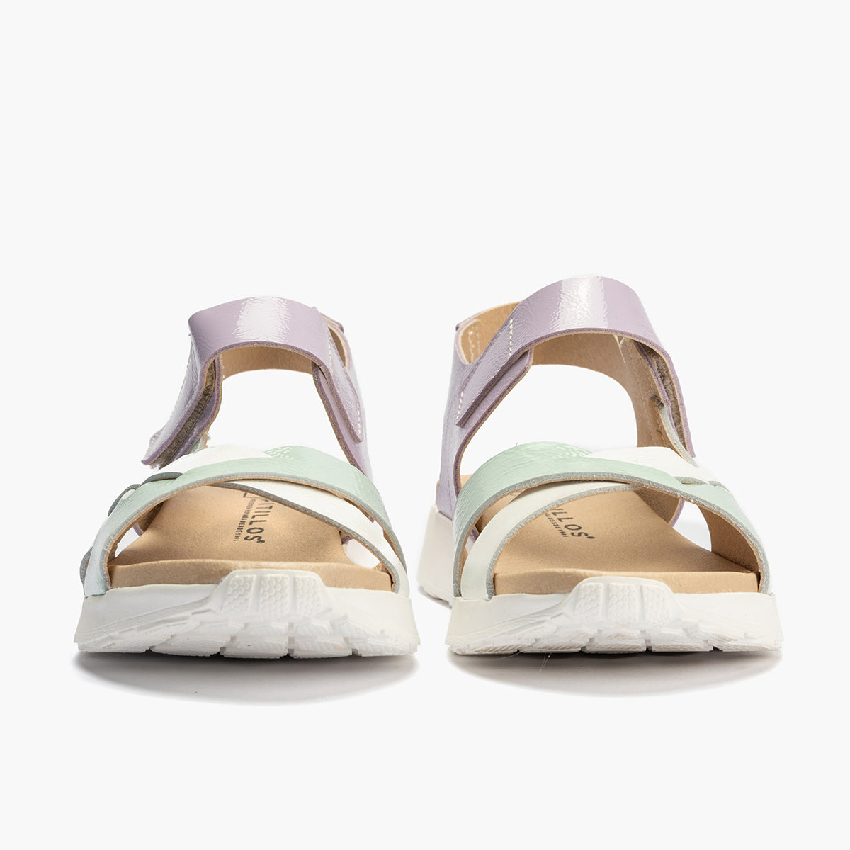 Sandalia tricolor mujer con velcro en piel charol TURQUESA