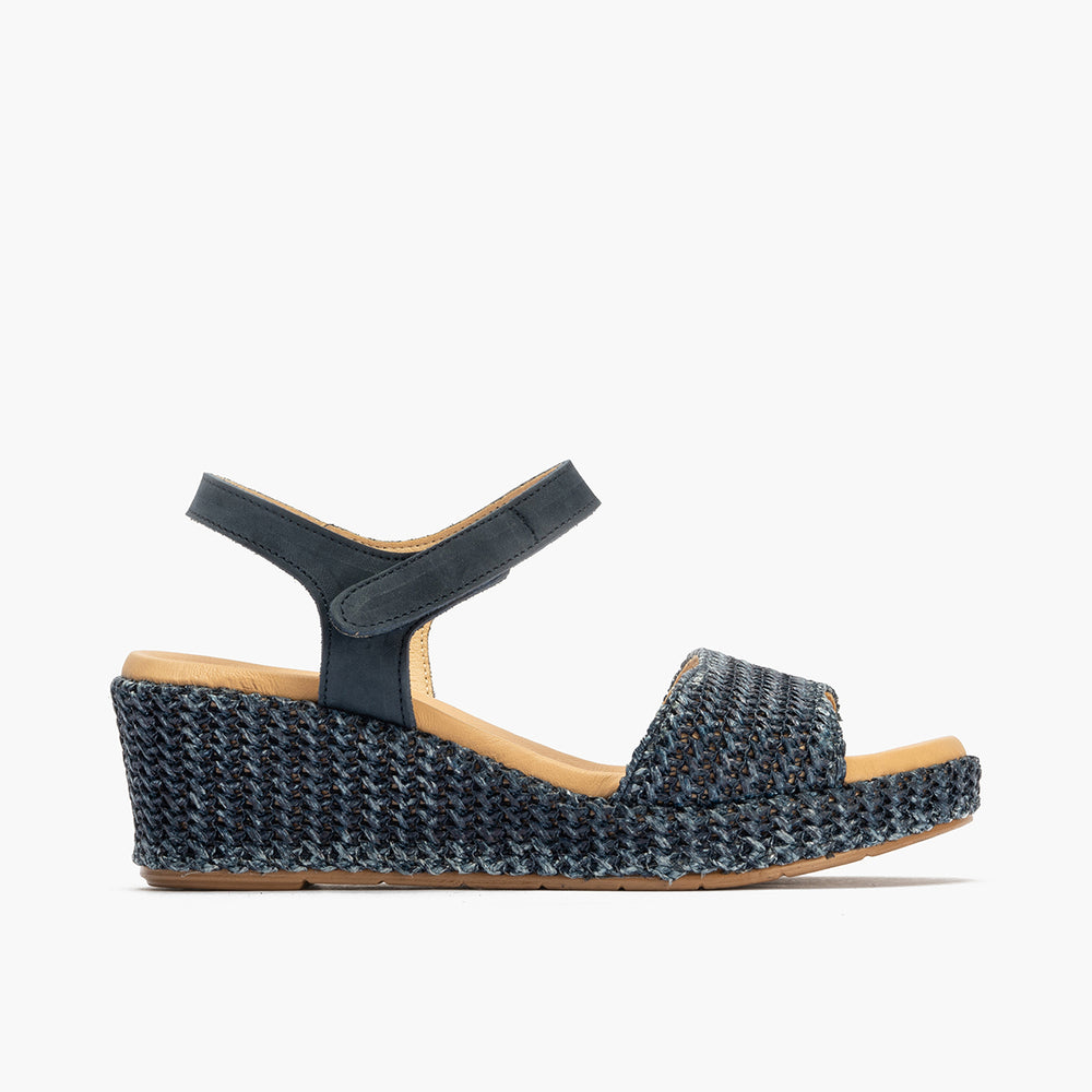 Sandalia pala mujer con velcro en piel combinada MARINO