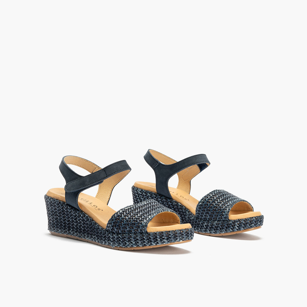 Sandalia pala mujer con velcro en piel combinada MARINO