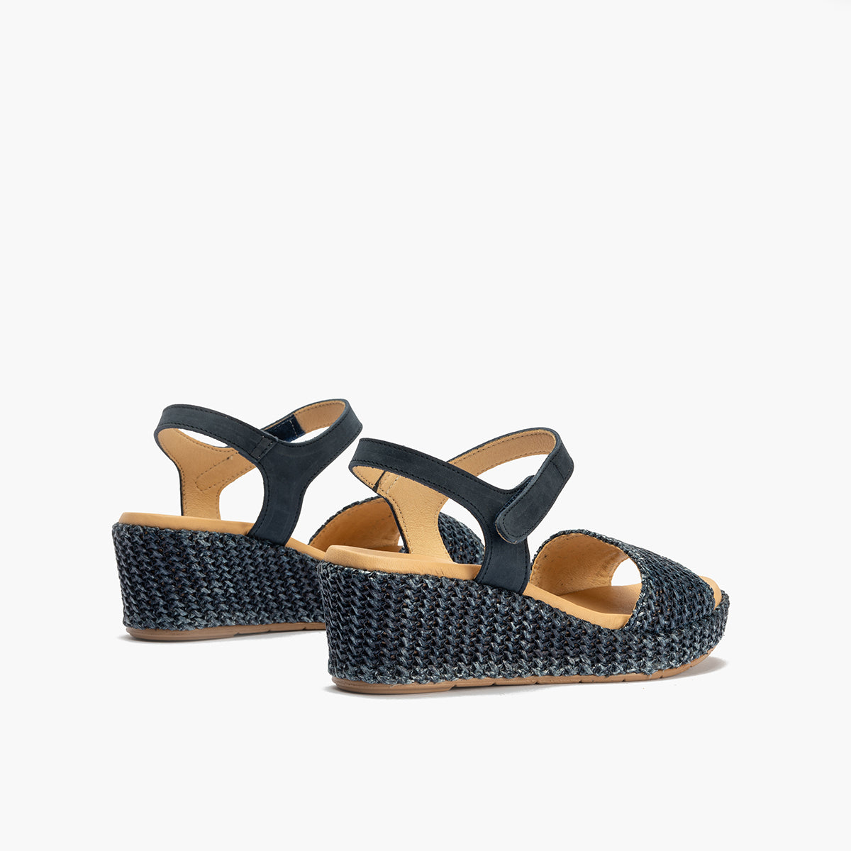 Sandalia pala mujer con velcro en piel combinada MARINO