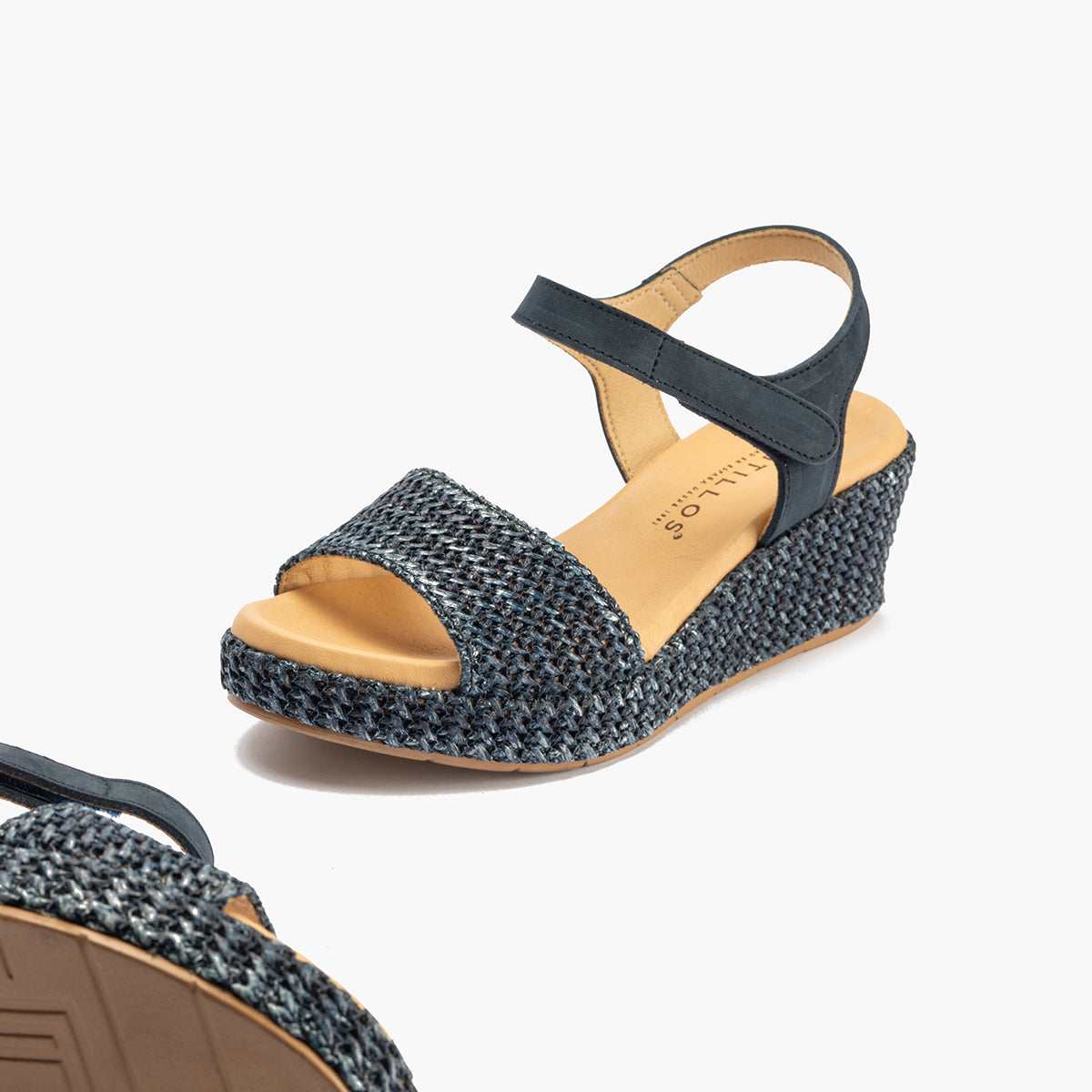 Sandalia pala mujer con velcro en piel combinada MARINO