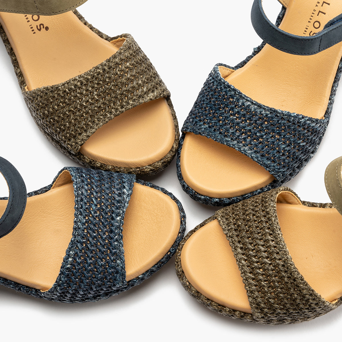 Sandalia pala mujer con velcro en piel combinada MARINO