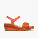 Sandalia pala mujer con velcro en piel combinada NARANJA