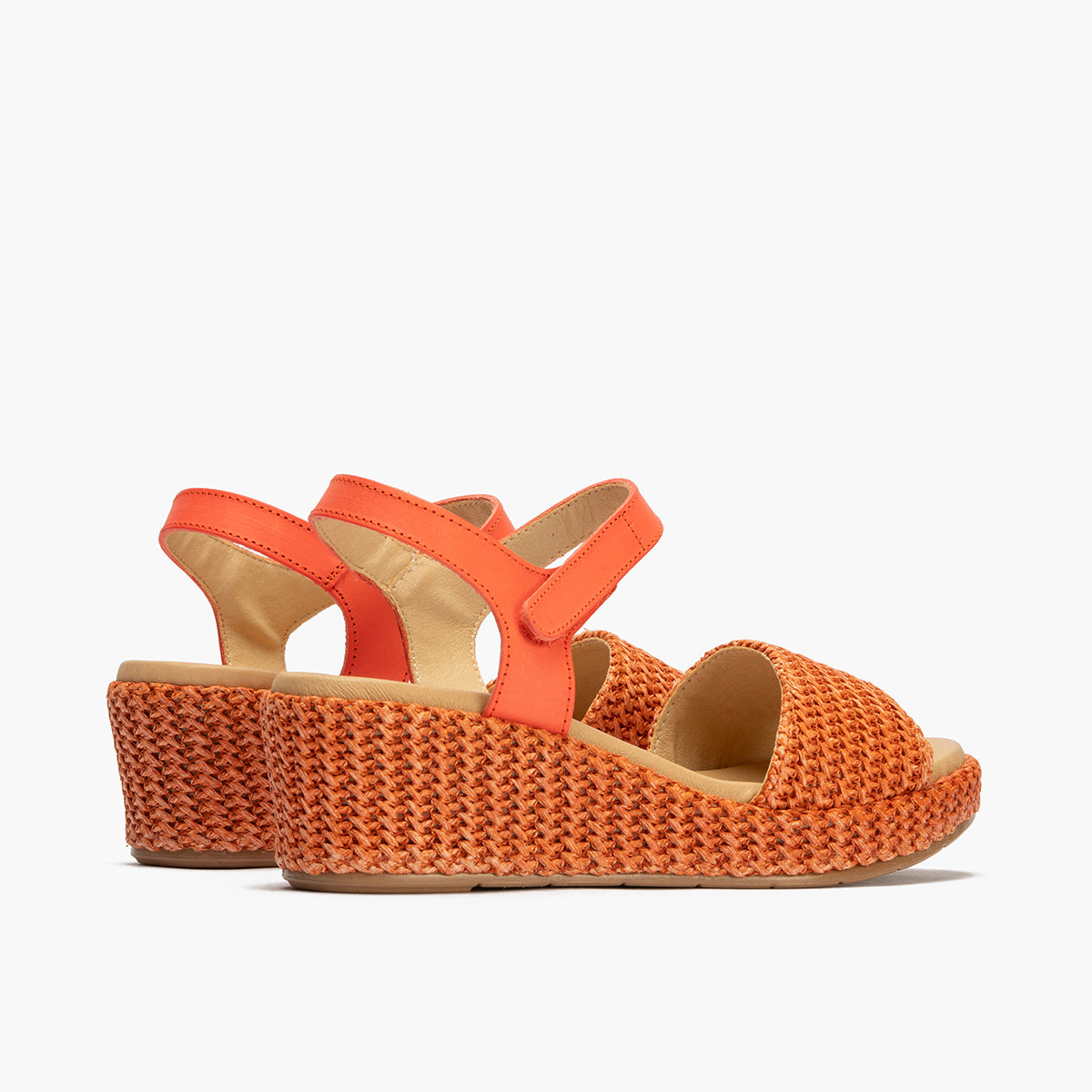 Sandalia pala mujer con velcro en piel combinada NARANJA