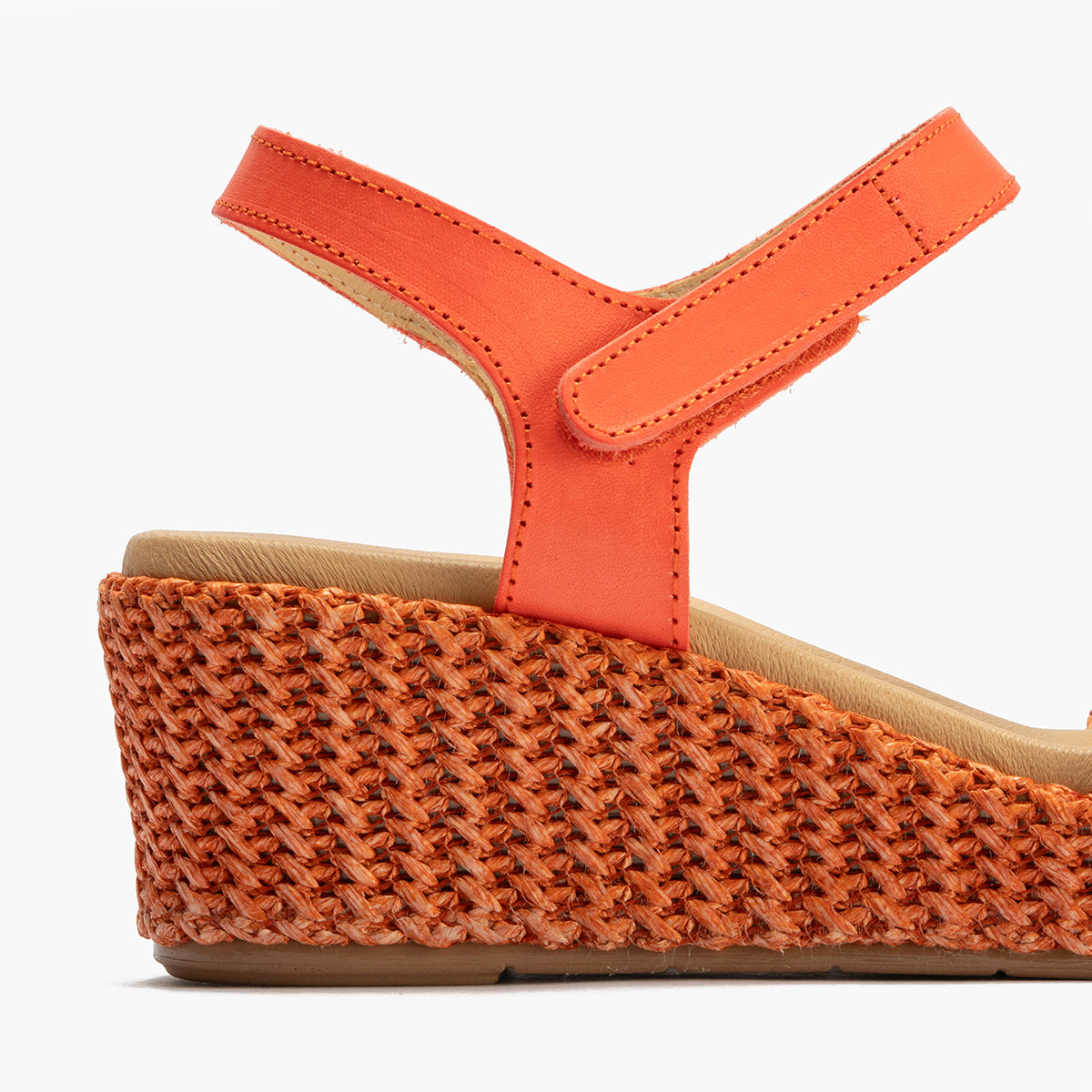 Sandalia pala mujer con velcro en piel combinada NARANJA