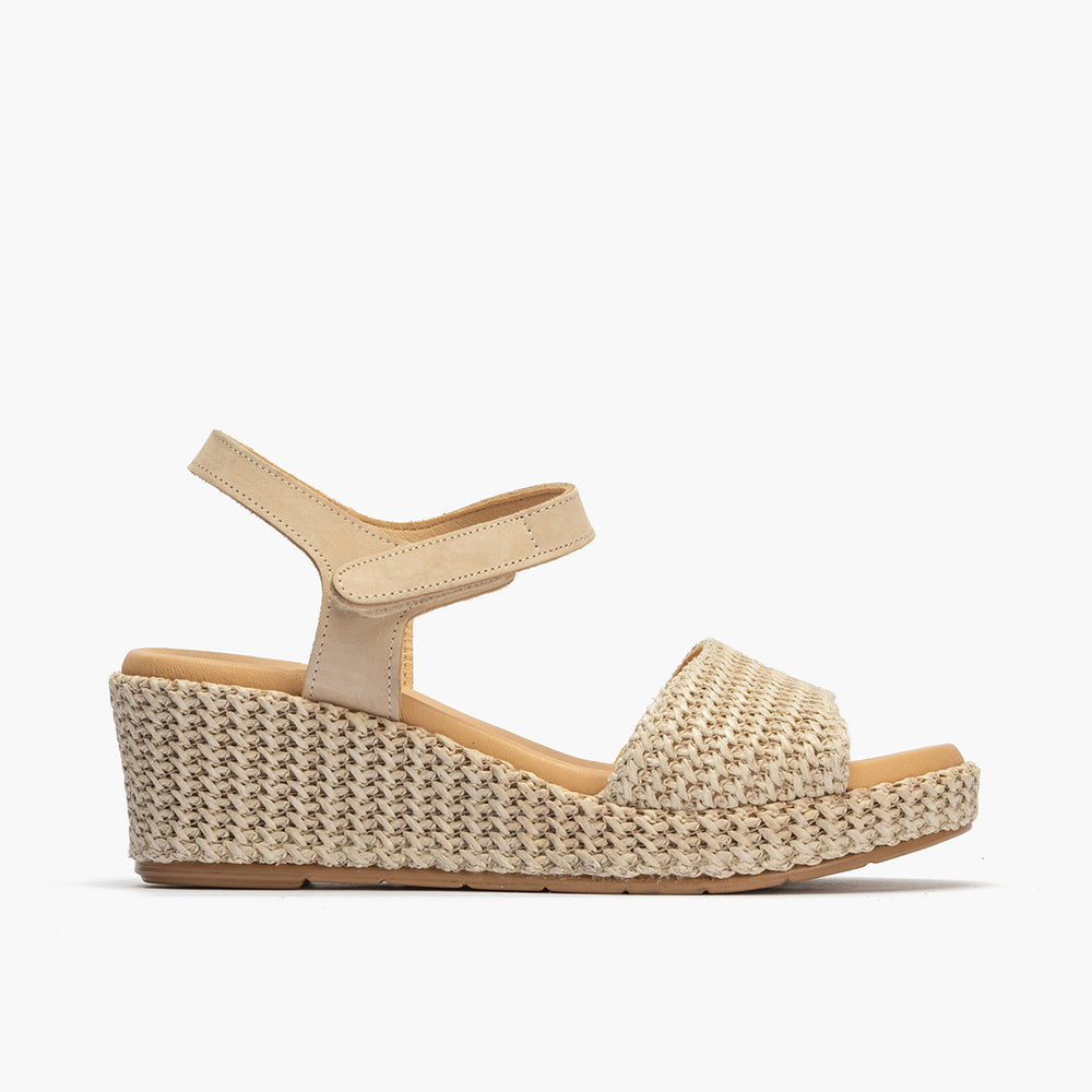 Sandalia pala mujer con velcro en piel combinada BEIGE
