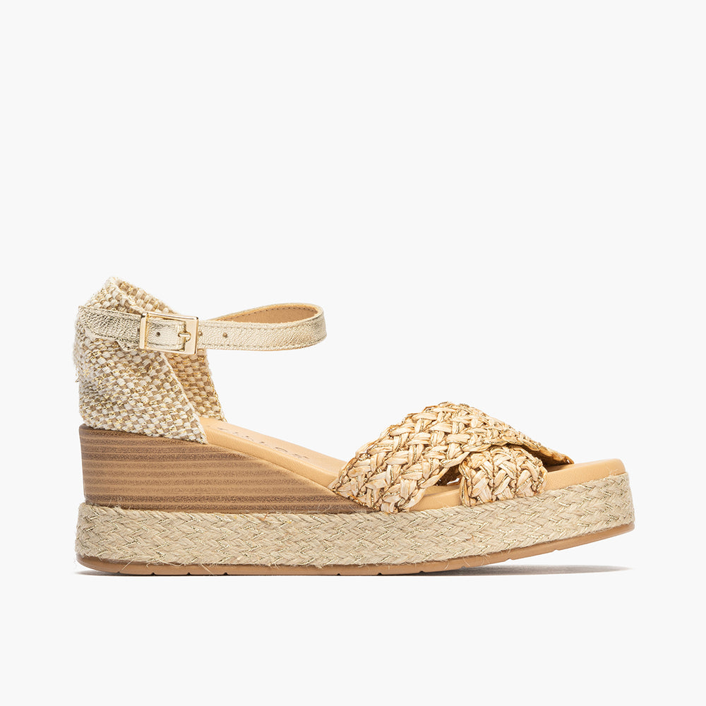 Sandalia bandas cruzadas mujer con hebills en trenzado sintético BEIGE