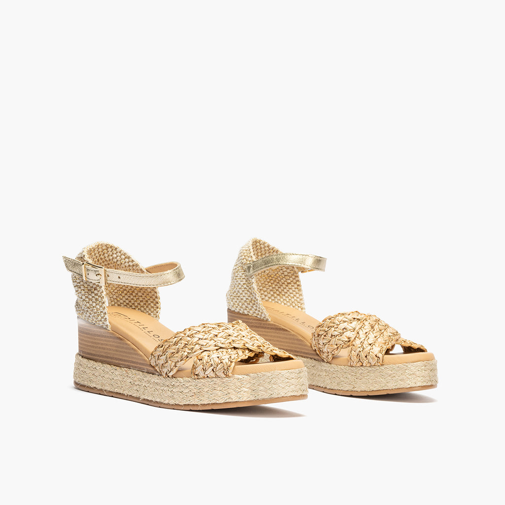 Sandalia bandas cruzadas mujer con hebills en trenzado sintético BEIGE