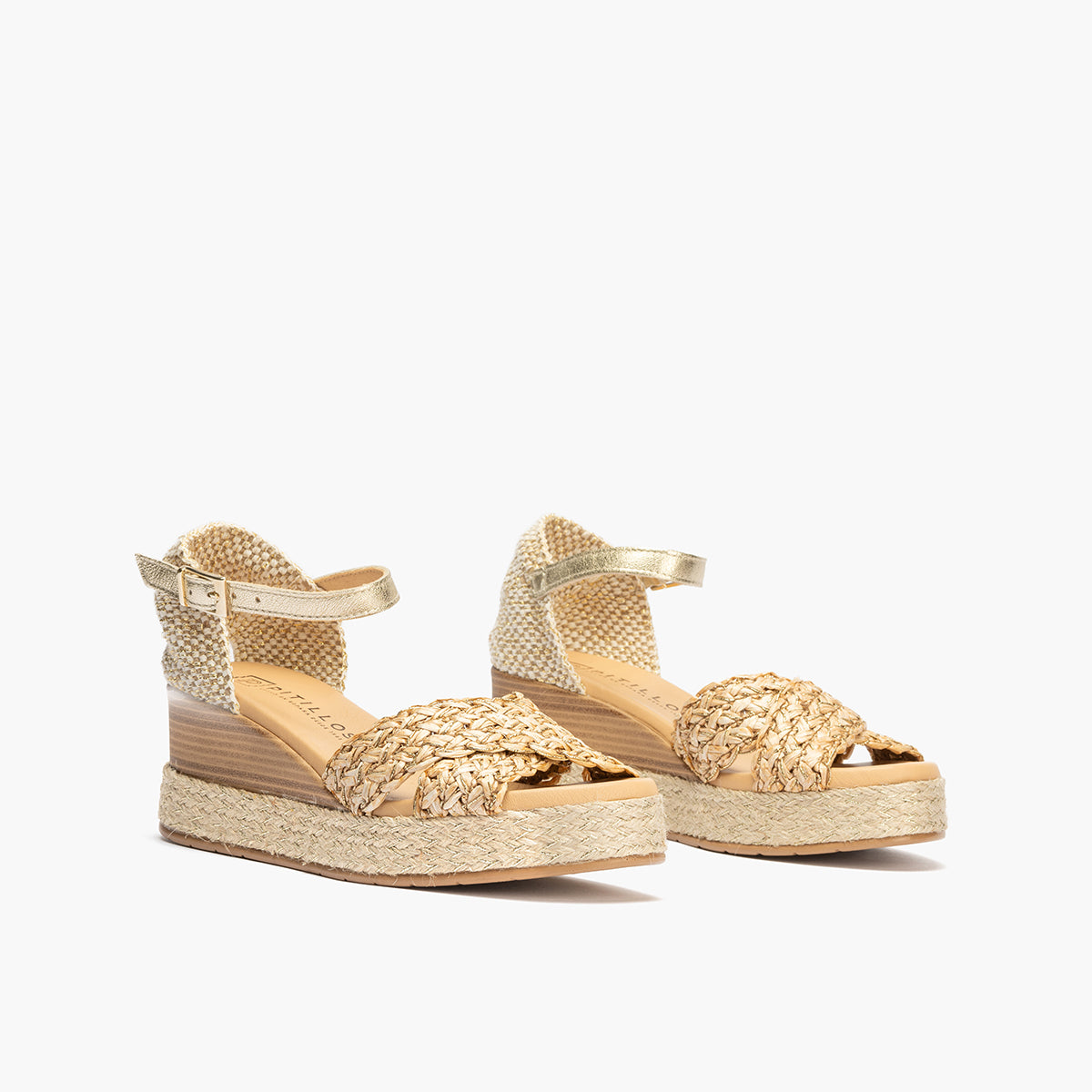 Sandalia bandas cruzadas mujer con hebills en trenzado sintético BEIGE