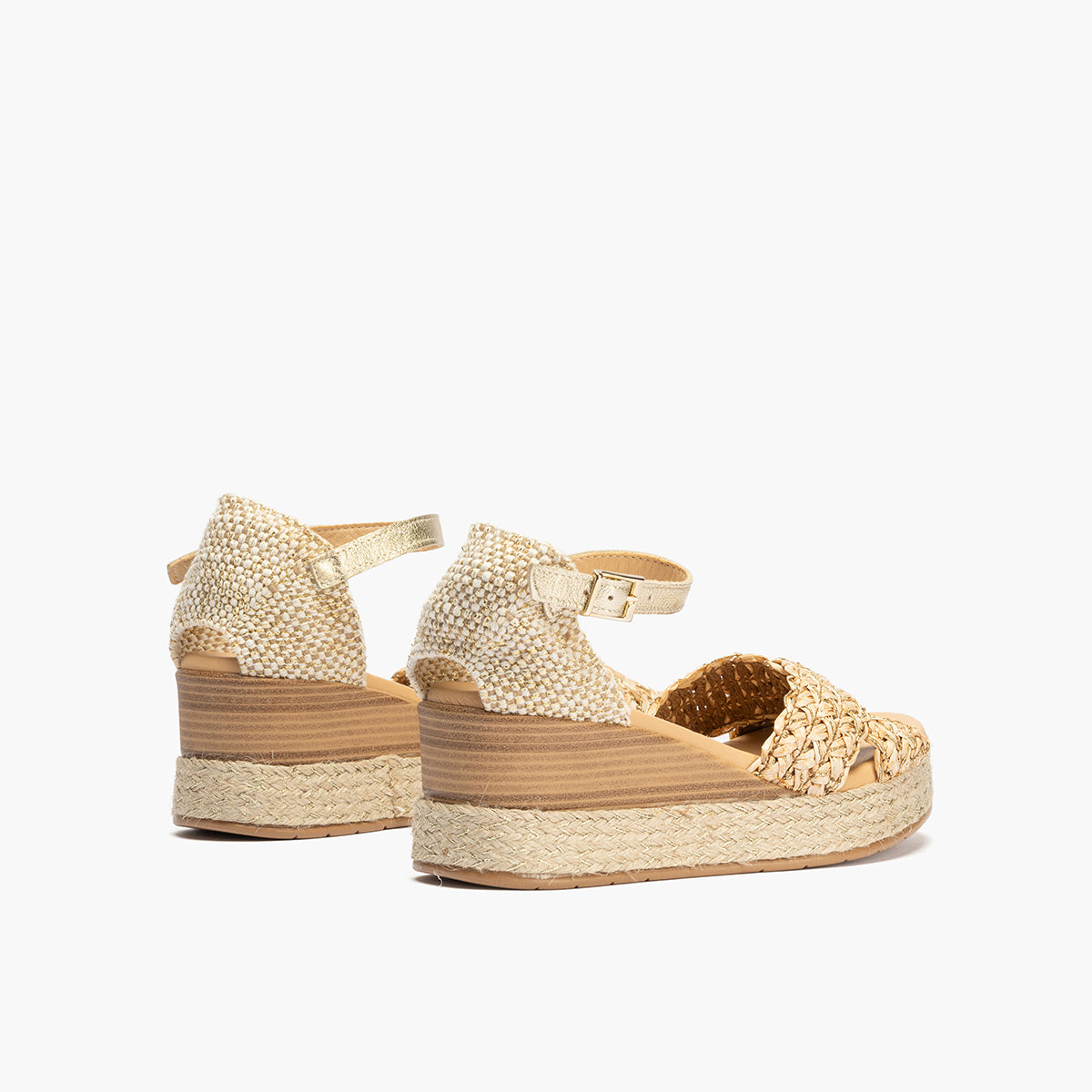 Sandalia bandas cruzadas mujer con hebills en trenzado sintético BEIGE