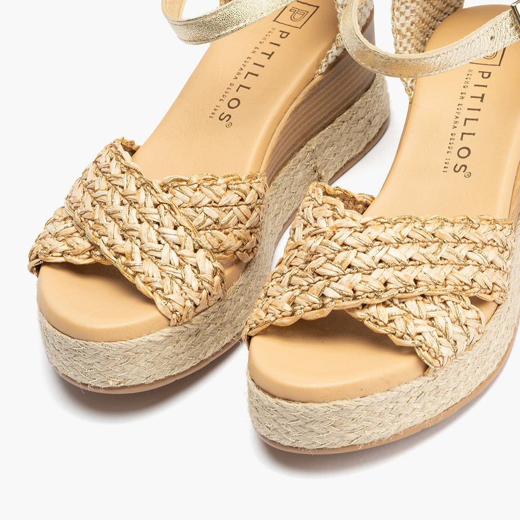 Sandalia bandas cruzadas mujer con hebills en trenzado sintético BEIGE