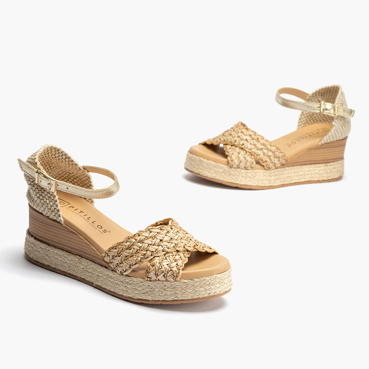 Sandalia bandas cruzadas mujer con hebills en trenzado sintético BEIGE