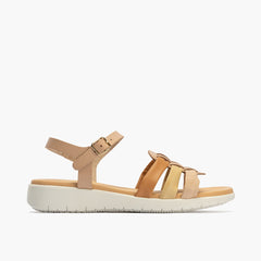Sandalia tubulares mujer con hebilla en piel combinada BEIGE