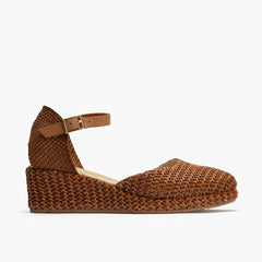 Valenciana cuña pala mujer con hebilla en rafia MARRON