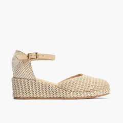 Valenciana cuña pala mujer con hebilla en rafia BEIGE