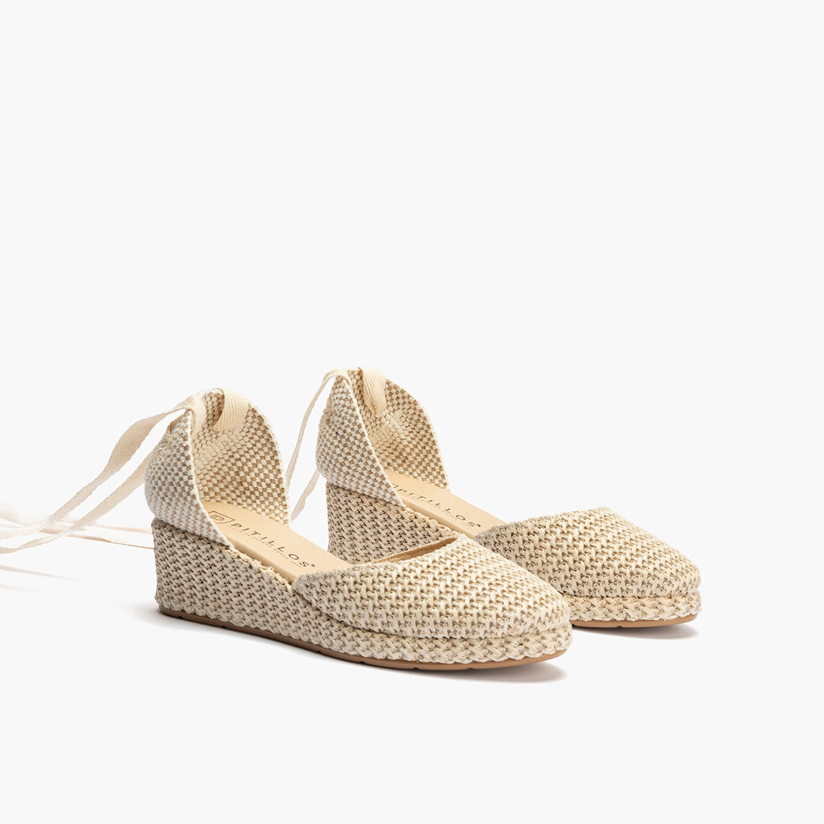 Valenciana con cuña  y pala mujer con cintas en rafia BEIGE