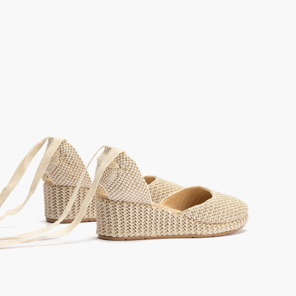 Valenciana con cuña  y pala mujer con cintas en rafia BEIGE