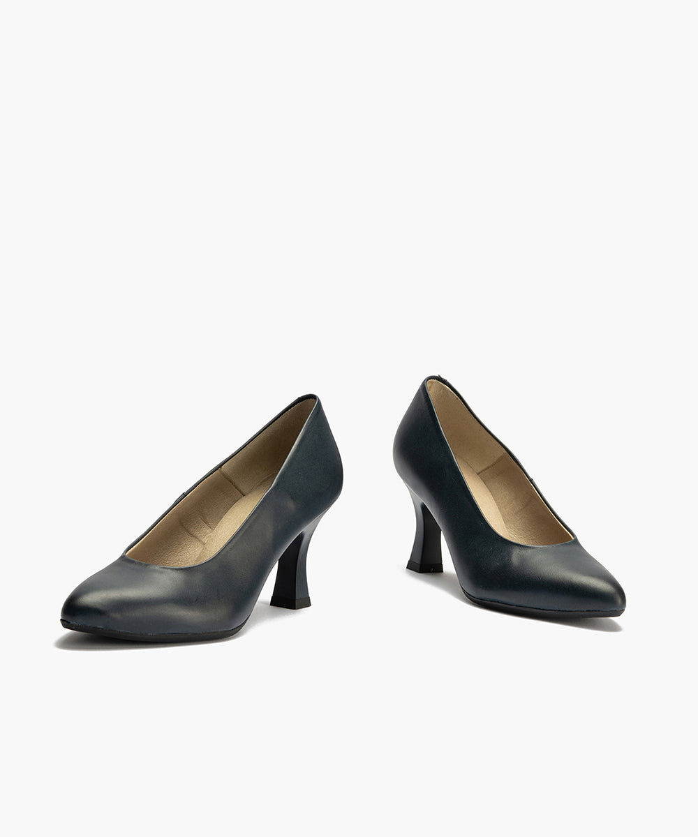 Zapato de Salón Tacón Alto Piel Azul Marino