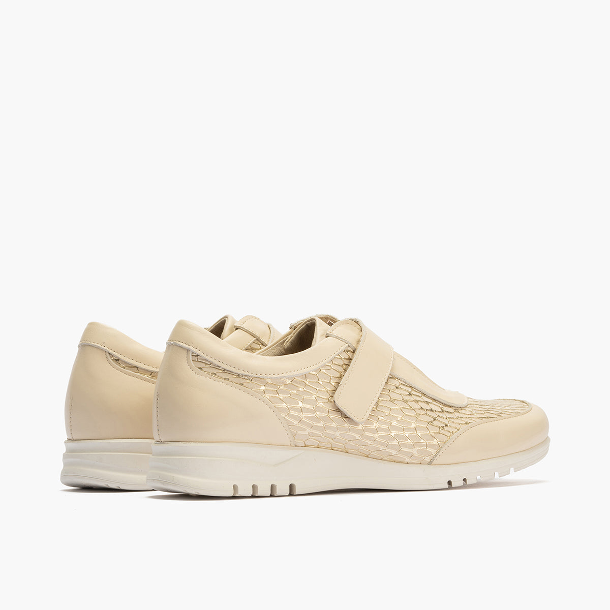 Deportivos mujer con velcro en piel combinada CREMA