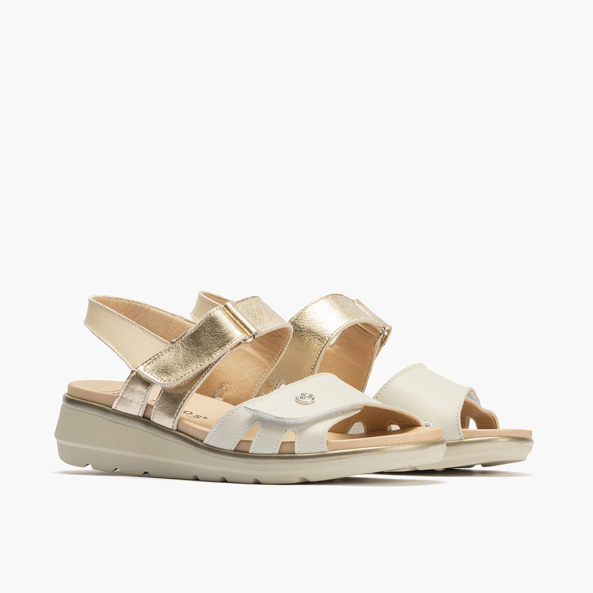 Sandalia doble velcro mujer en piel combinada BLANCO