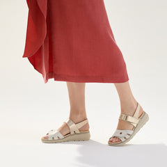 Sandalia doble velcro mujer en piel combinada BLANCO