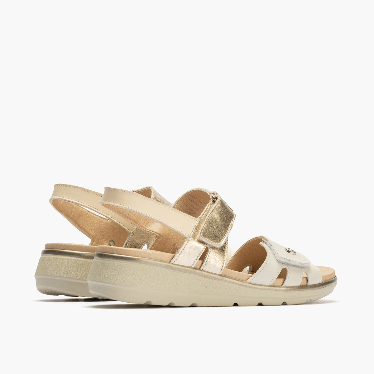 Sandalia doble velcro mujer en piel combinada BLANCO