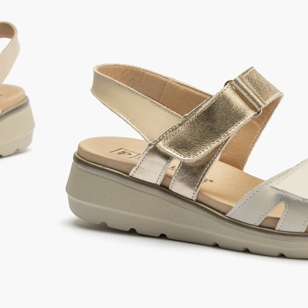 Sandalia doble velcro mujer en piel combinada BLANCO