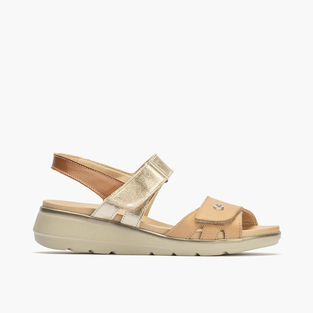 Sandalia doble velcro mujer en piel combinada MARRON CLARO