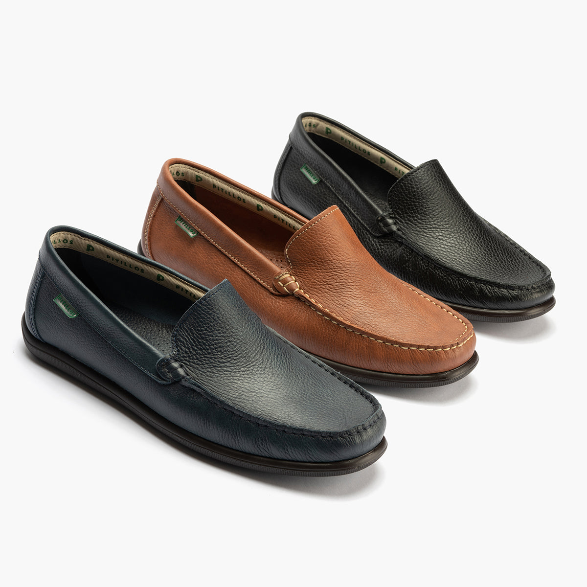 Mocasín liso en piel Azul para hombre – Calzados Pitillos