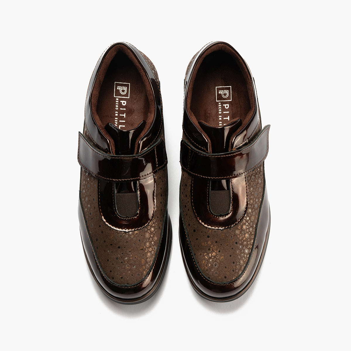 Deportivo Velcro en charol con lycra de mujer color marron