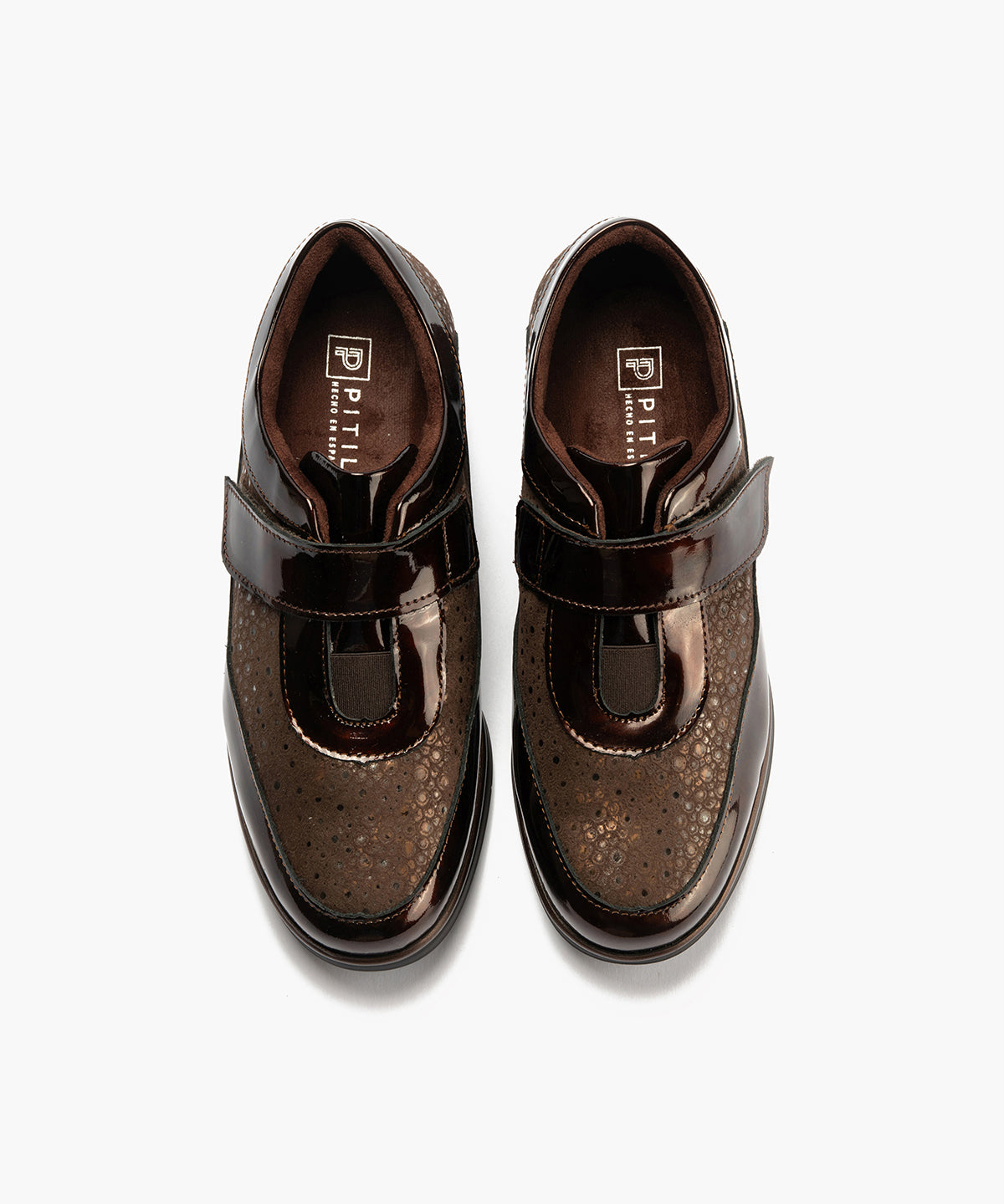 Deportivo Velcro en charol con lycra de mujer color marron