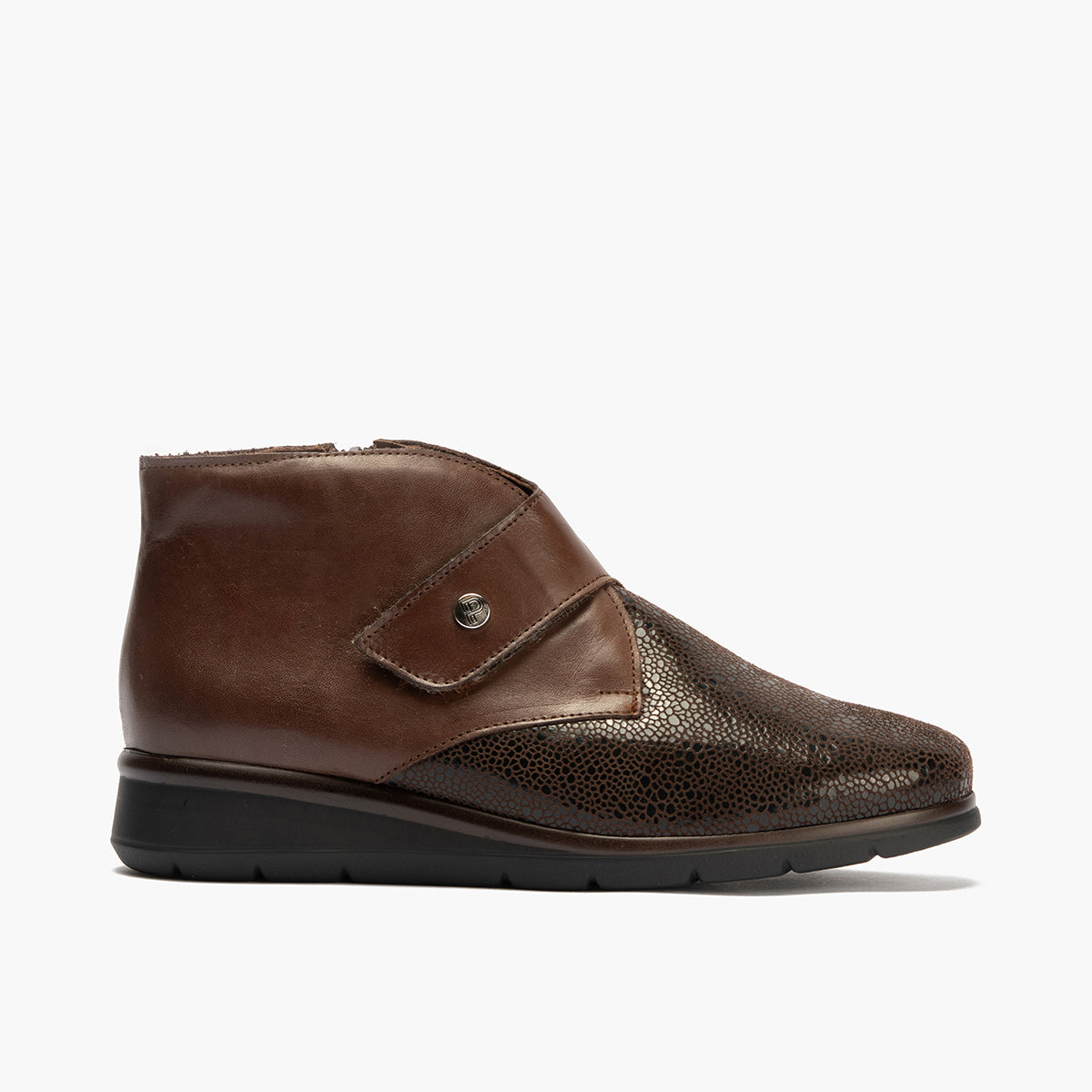 Botin en lycra con napa de mujer color marron