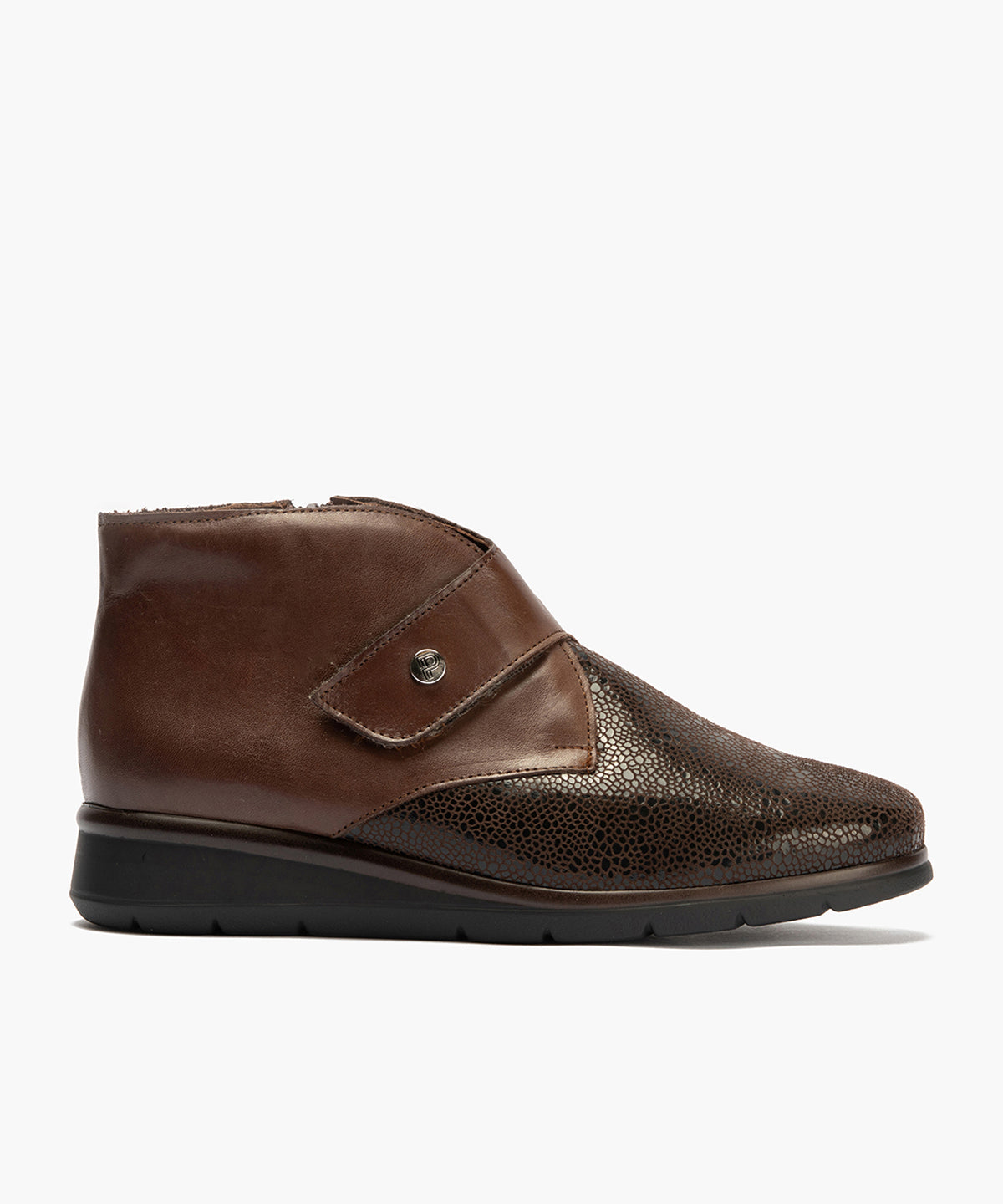Botin en lycra con napa de mujer color marron