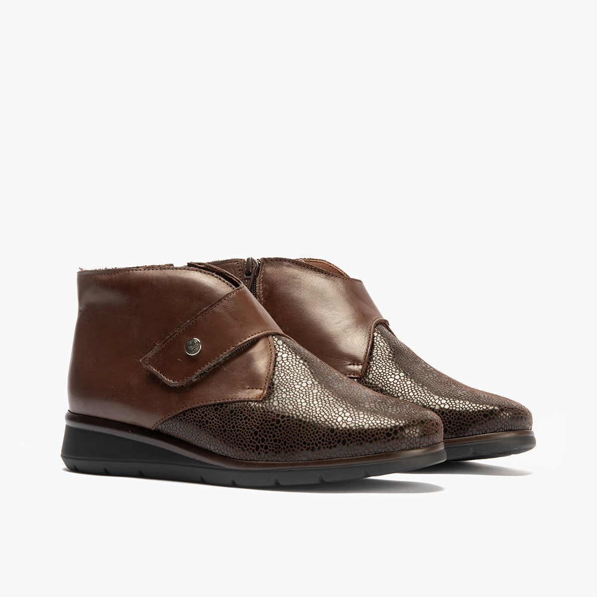 Botin en lycra con napa de mujer color marron