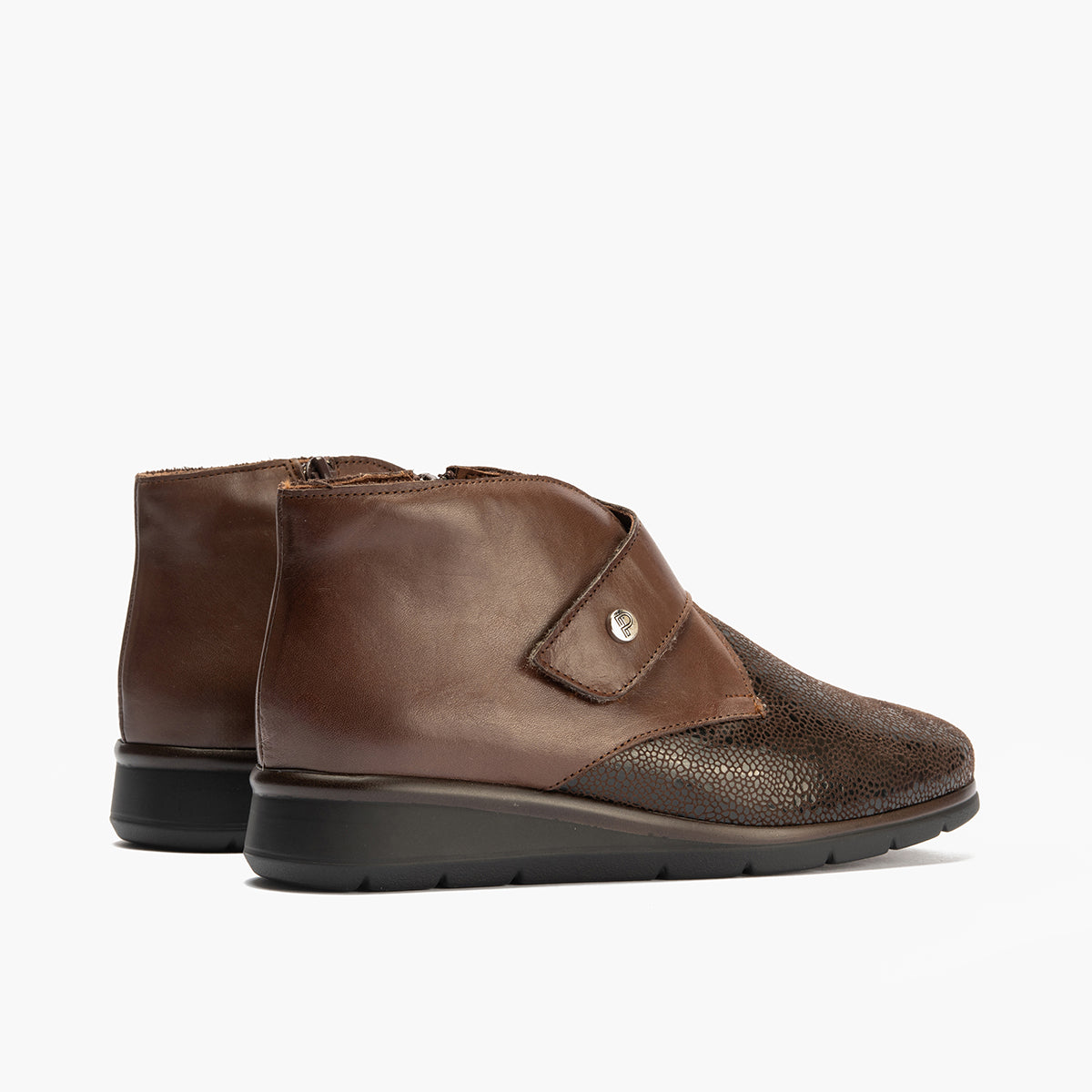 Botin en lycra con napa de mujer color marron