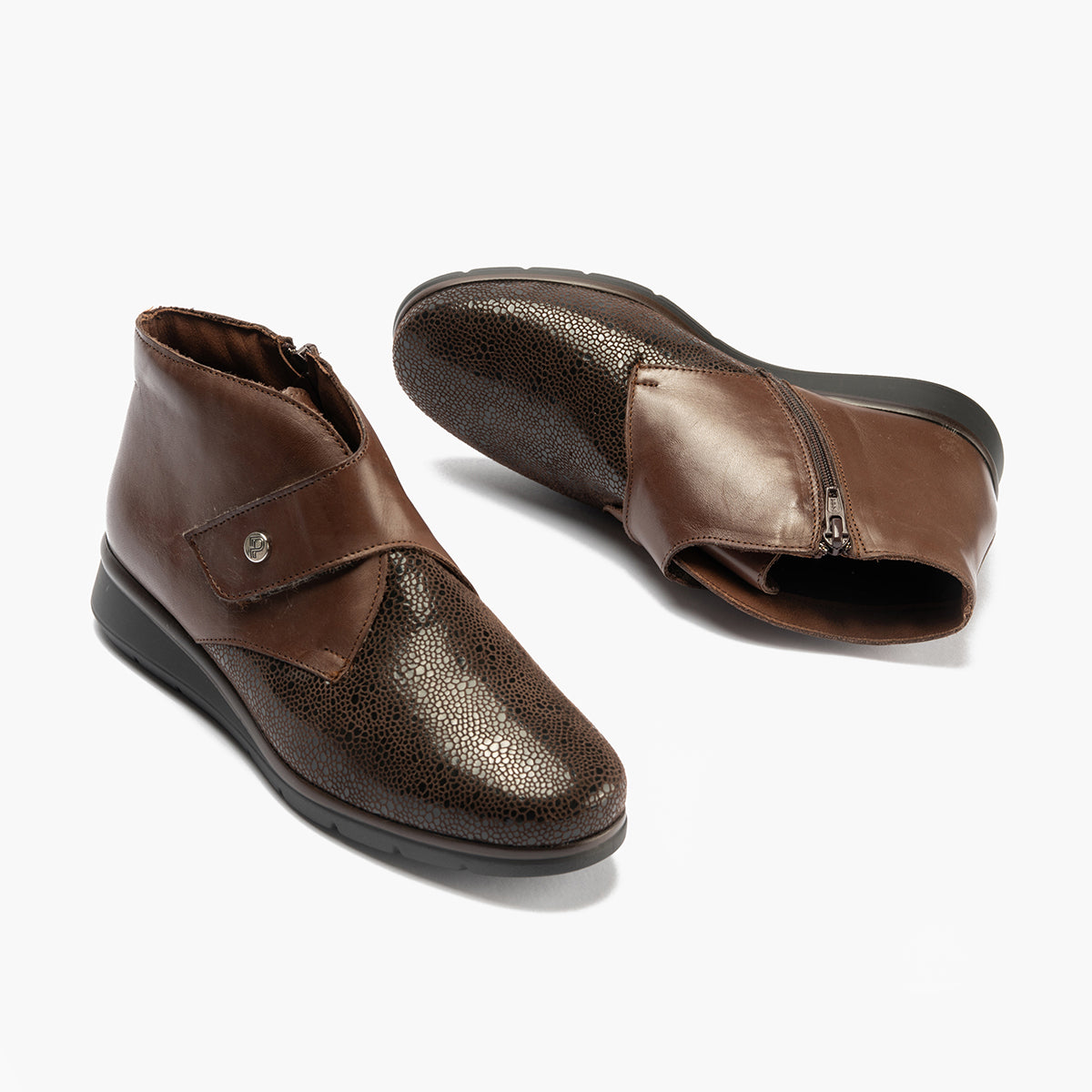 Botin en lycra con napa de mujer color marron