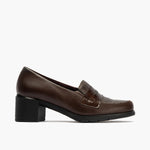 Mocasín con tacón de mujer color marron