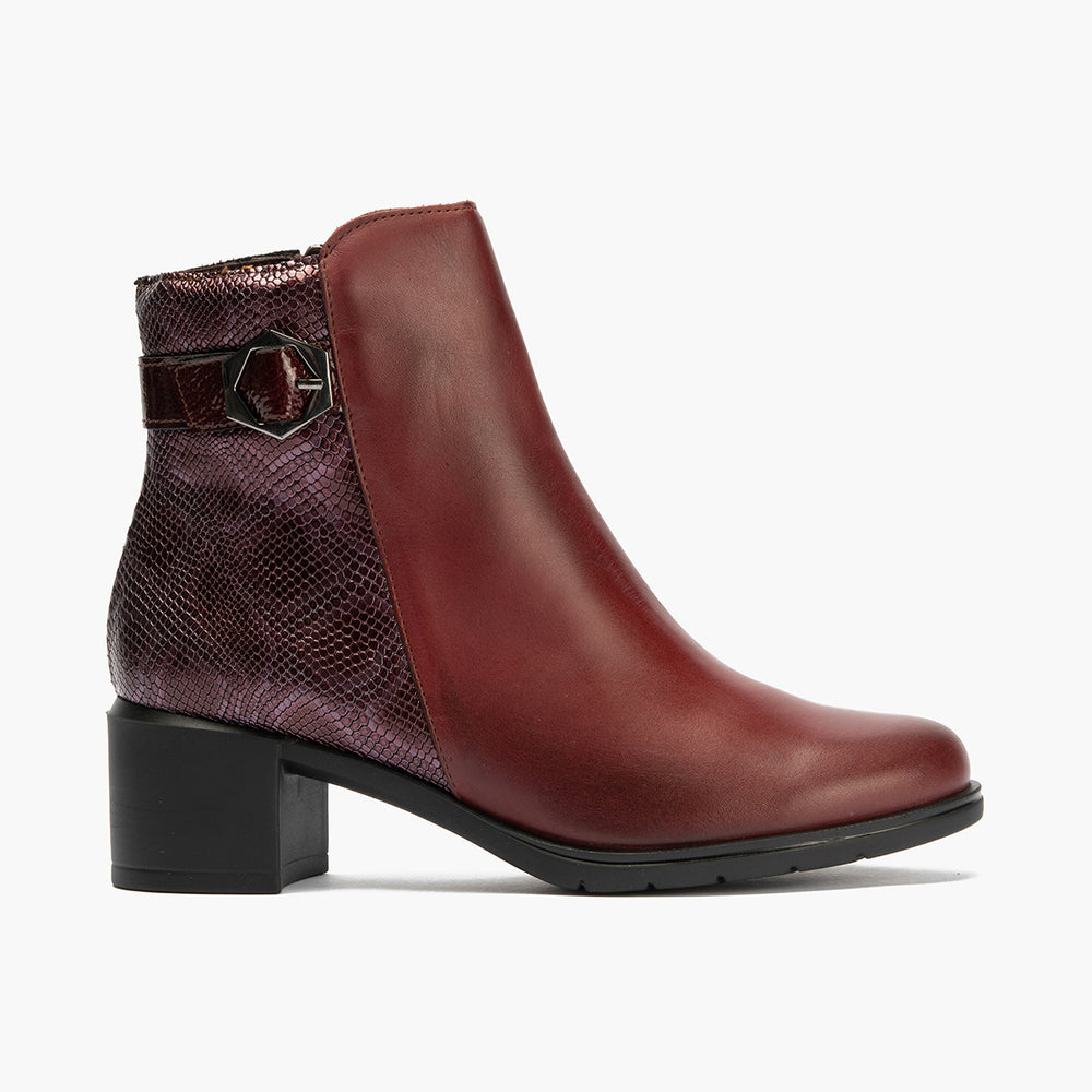 Botin en napa de mujer color burdeos