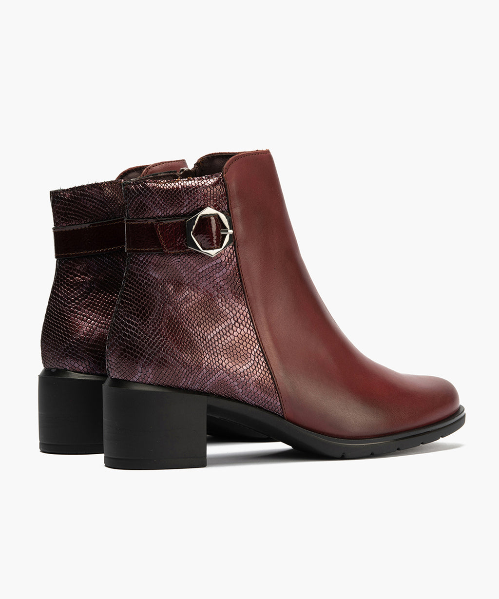 Botin en napa de mujer color burdeos