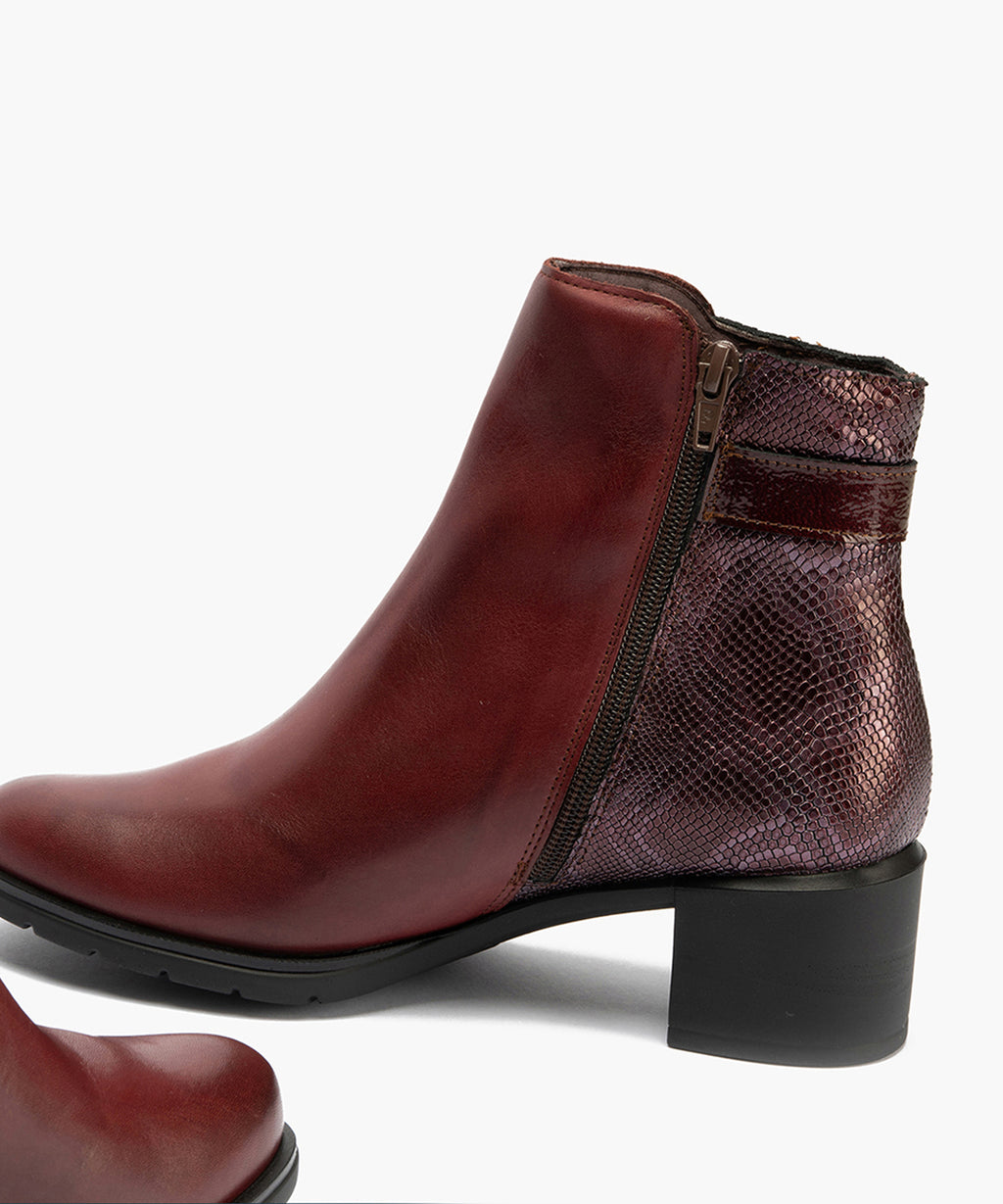 Botin en napa de mujer color burdeos