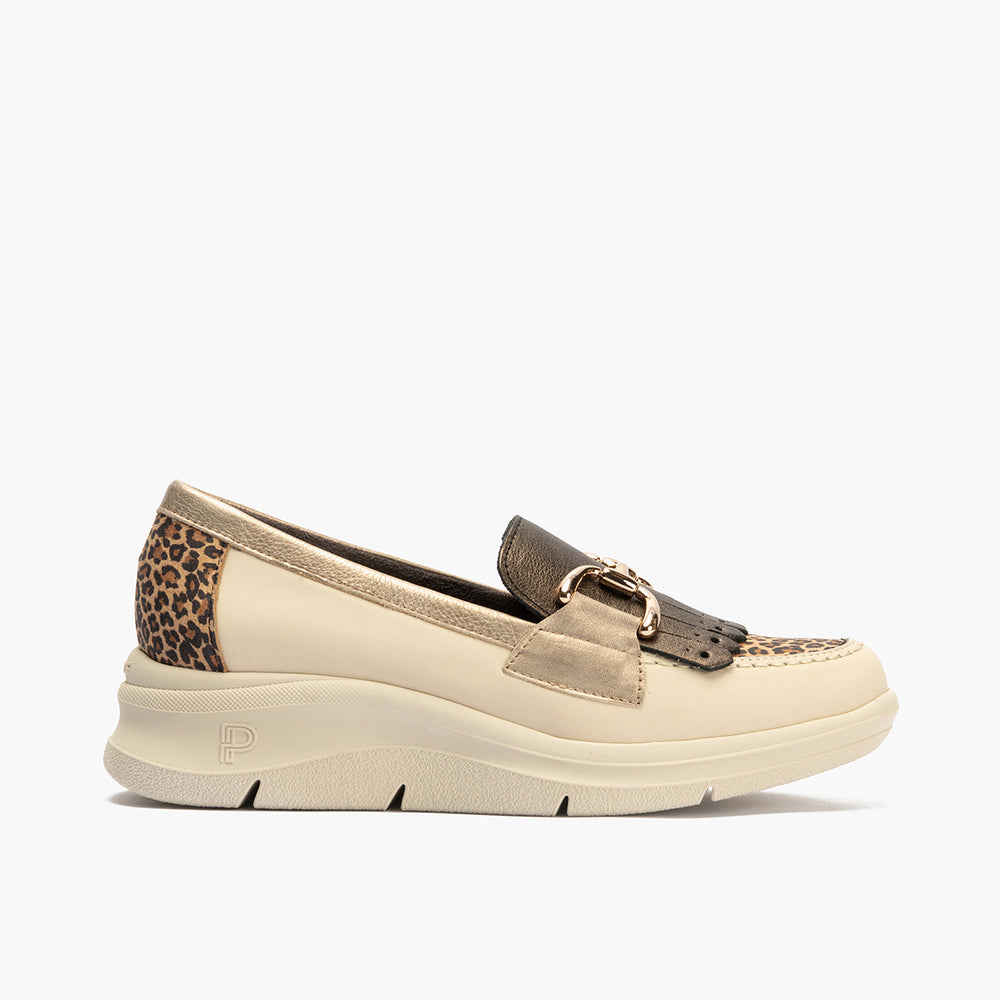 Mocasín Flecos Combinado de mujer color crema