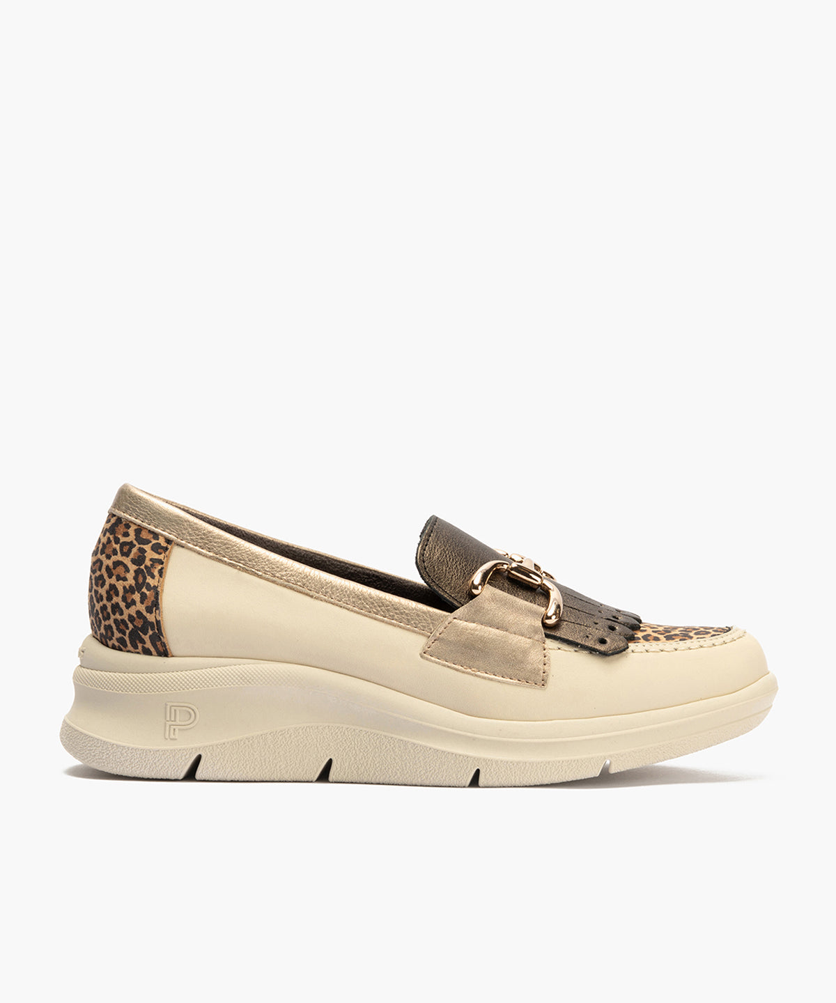 Mocasín Flecos Combinado de mujer color crema