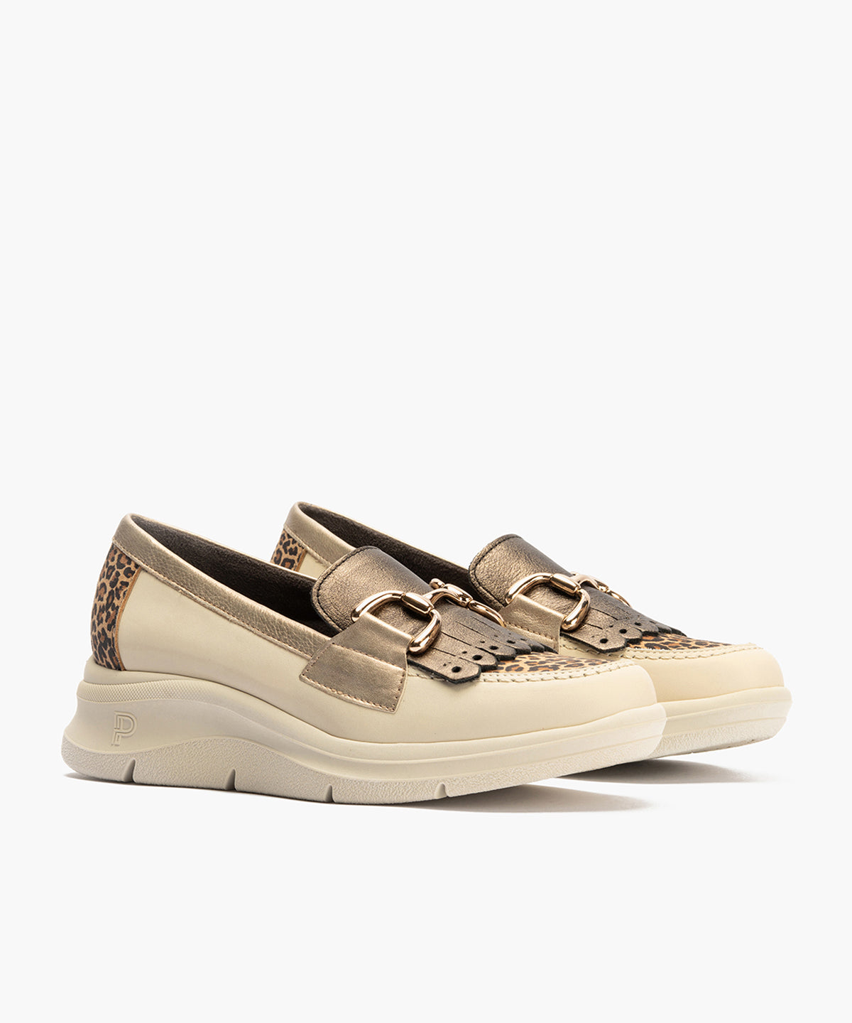 Mocasín Flecos Combinado de mujer color crema