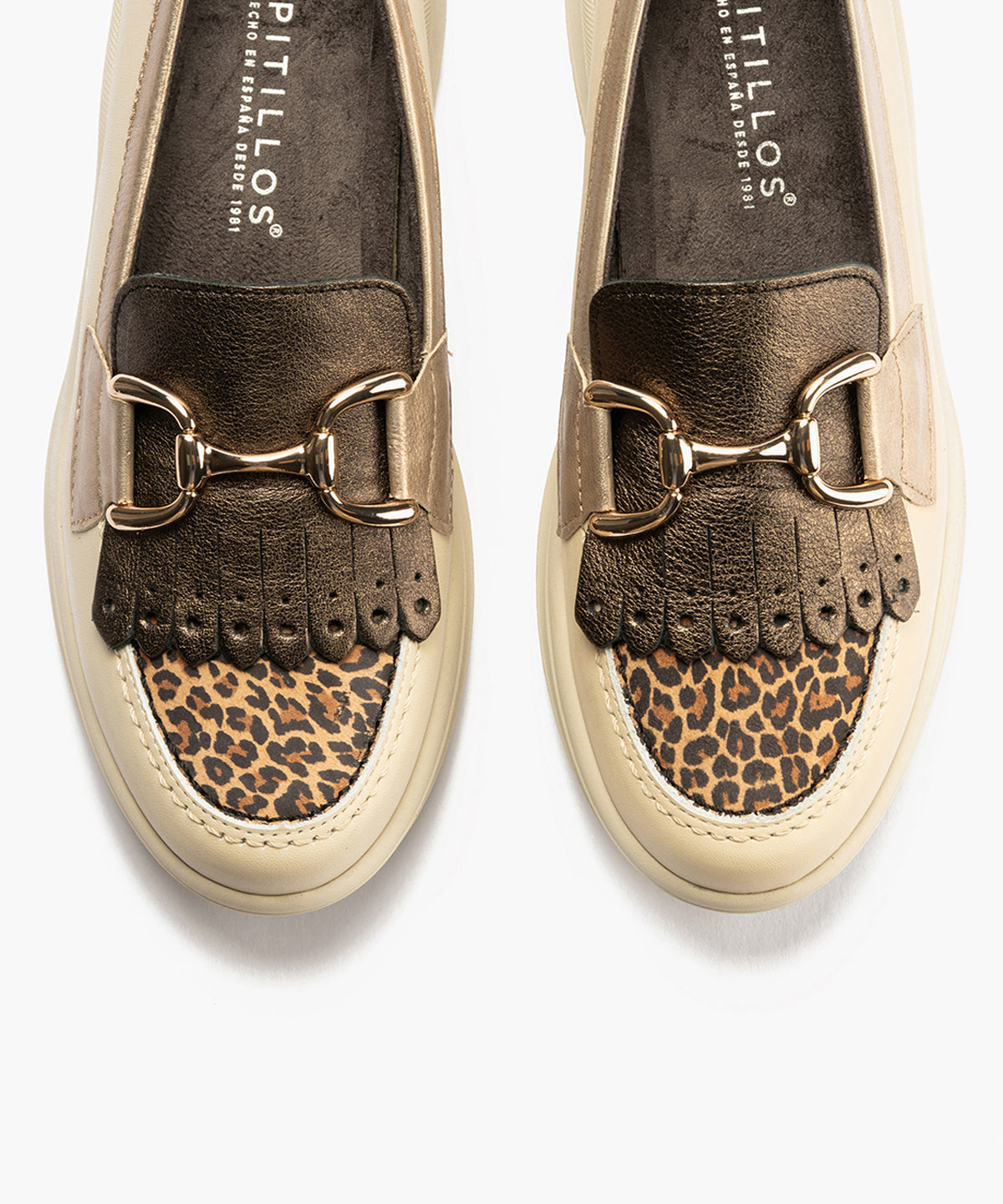 Mocasín Flecos Combinado de mujer color crema