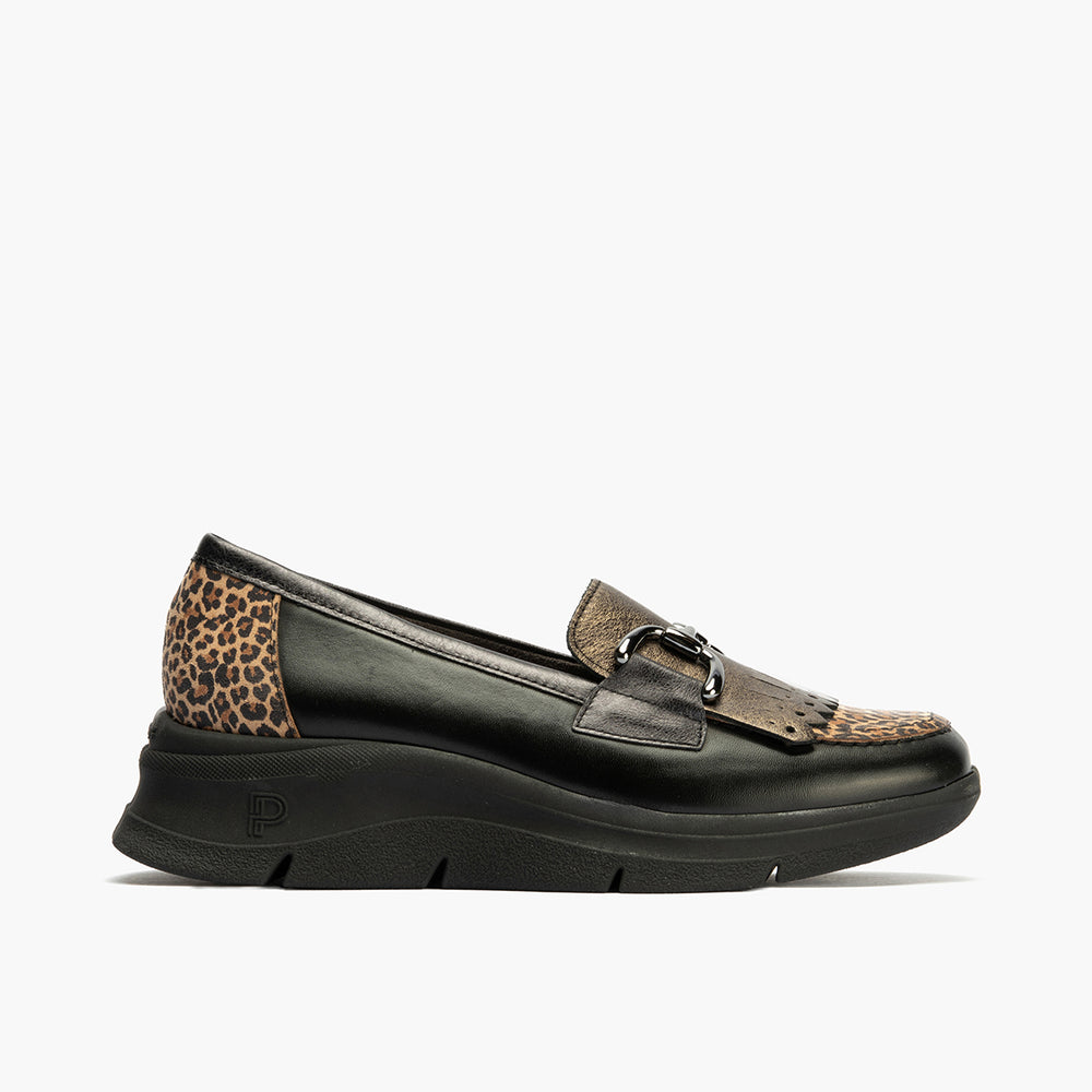 Mocasín Flecos Combinado de mujer color negro