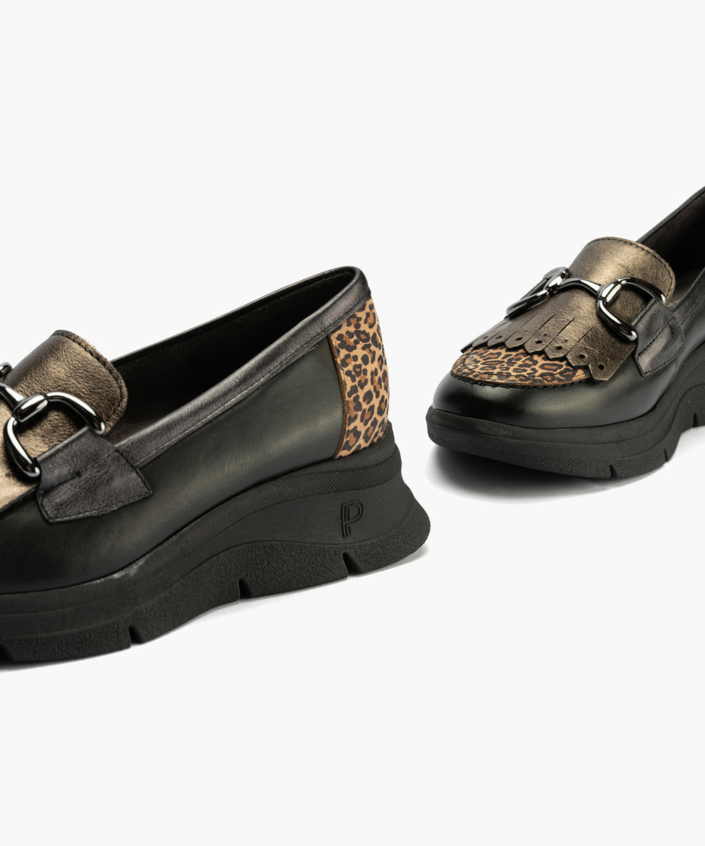 Mocasín Flecos Combinado de mujer color negro