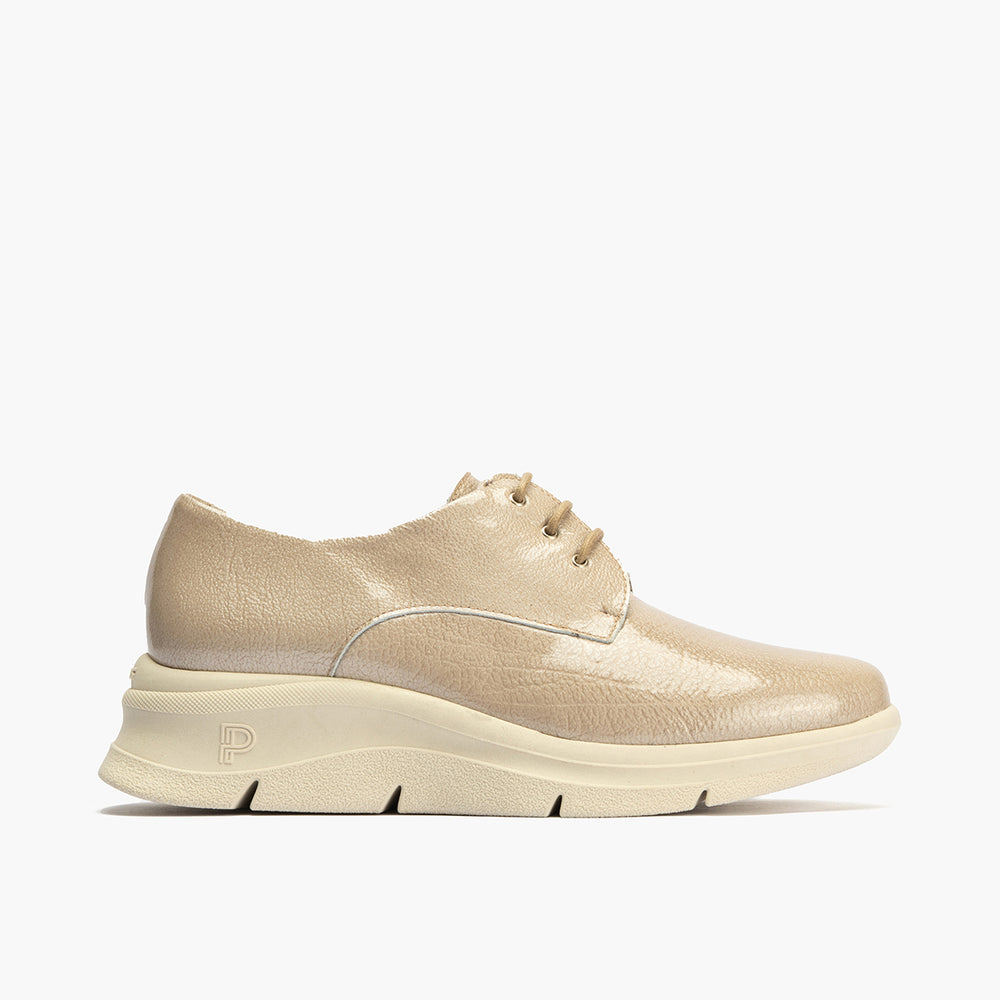 Blucher en Charol con cordones de mujer color piedra
