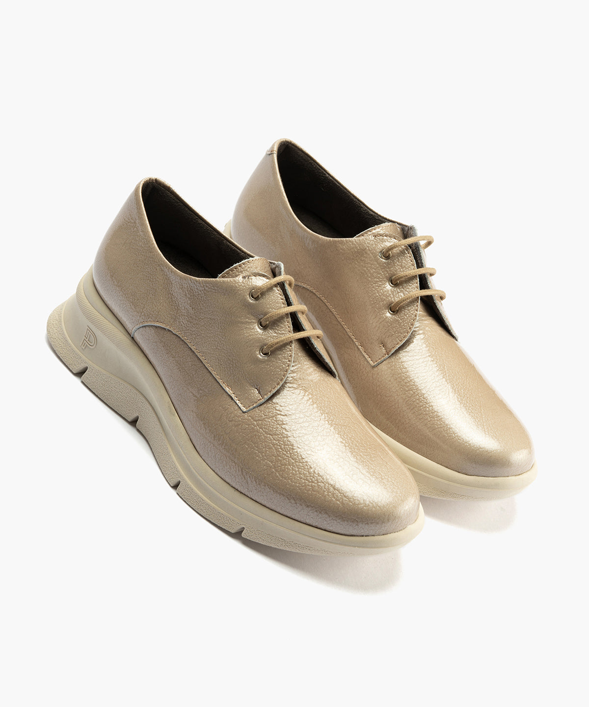 Blucher en Charol con cordones de mujer color piedra