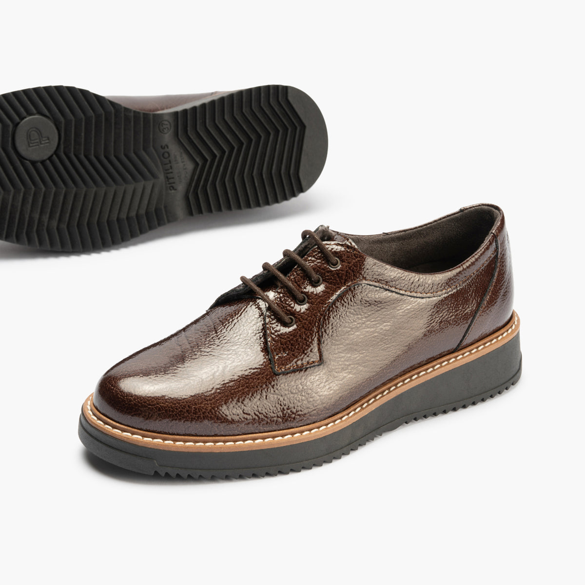 Blucher en Charol con cordones de mujer color marron